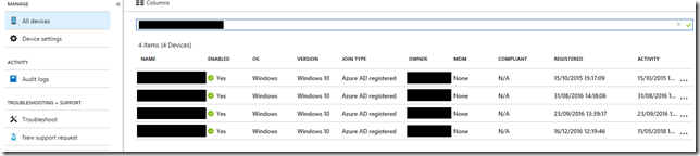 Device list in Azure AD