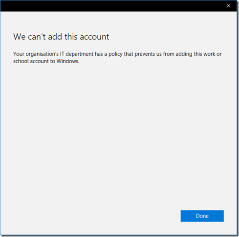 Windows 10 we can't add this account