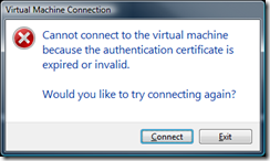 Cannot connect to virtual machine auth cert error