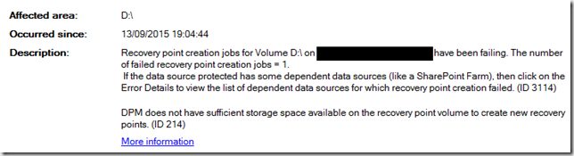 DPM does not have sufficient storage space available...