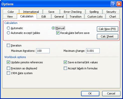Excel Calculation Settings